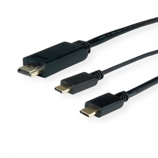 Cablu USB-C la HDMI 4K@60Hz cu alimentare USB-C T-T 2m Negru, Roline 11.04.5953